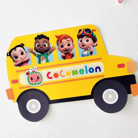 Cocomelon Wheels on the Bus Party | CatchMyParty.com Cocomelon School Bus Printable, Cocomelon Bus Diy, Wheel On The Bus Birthday Theme, Cocomelon Bus Cake, Cocomelon Free Printables, Bus Birthday Party Ideas, Cocomelon Invite, Cocomelon School Bus, Cocomelon Wheels On The Bus