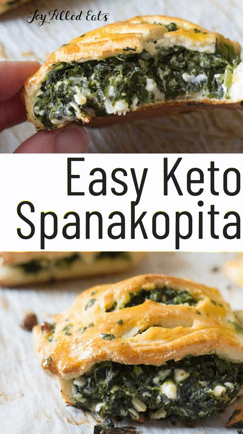 These handheld savory Spinach & Feta Pastries are my favorite vegetarian lunch, snack, or dinner. You don't even miss the meat when you bite into one. They are filling and delicious just like a traditional spanakopita. You can eat them on their own or pair with soup or salad. These pastries are low carb, keto, gluten-free, and grain-free. Keto Greek, Keto Creamed Spinach, Keto Spinach, Low Carb Grain, Keto Appetizers, Spinach Feta, Gaps Diet, Low Carb Vegetarian, Vegetarian Lunch