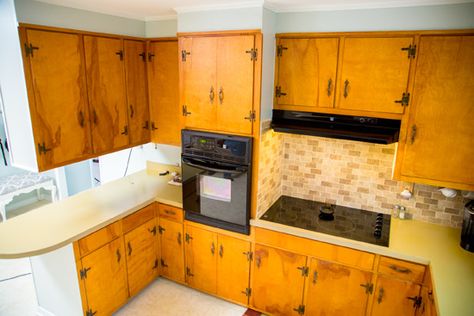 Small Closed Off Kitchen, 1960 Kitchen Cabinets, 60s Kitchen Remodel, Pine Cabinets Kitchen, 1960s Kitchen Cabinets, Closed Off Kitchen, Kitchen Remodel Tips, Pine Kitchen Cabinets, 1960s Kitchen Remodel