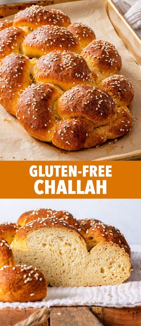 Gluten Free Challah Bread - This is THE BEST gluten free challah bread you’ll ever try, and it’s super easy to make! It’s pillowy-soft and fluffy, with a deliciously rich, slightly sweet flavour. And the gluten free dough handles beautifully: you can easily braid your challah without having to worry about it tearing or cracking. Gluten free bread recipes. Gluten free recipes. Homemade bread. Homemade challah. Gf Challah Bread Recipe, Kosher Gluten Free Recipes, Gluten Free Babka Recipe, Gluten Free Sweet Bread, Gluten Free Challah Bread Recipe, Gluten Free Challah Bread, Gluten Free Challah, Gf Cake, Gluten Free Dough