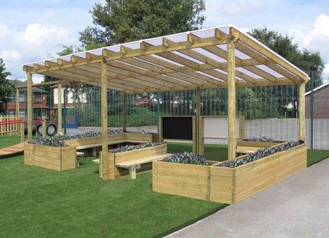 Outdoor Classroom Kindergarten, Outdoor Classroom Seating, Outdoor School Spaces, School Garden Design, Outdoor Classroom Ideas, Outside Classroom, Outdoor Classroom Design, School Outdoor Classroom, School Garden Club