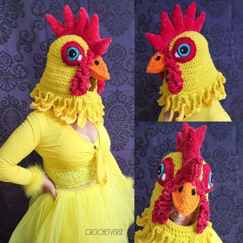 halloween crochet patterns, halloween crochet ideas, halloween crochet, crochet halloween, crochet halloween costume pattern Crochet Halloween Costume Patterns Free, Crochet Halloween Costume Women, Halloween Crochet Costumes, Crochet Chicken Hat Pattern, Chicken With Knife, Chicken Pattern Free, Halloween Costumes Crochet, Crochet Chicken Hat, Crochet Halloween Costumes