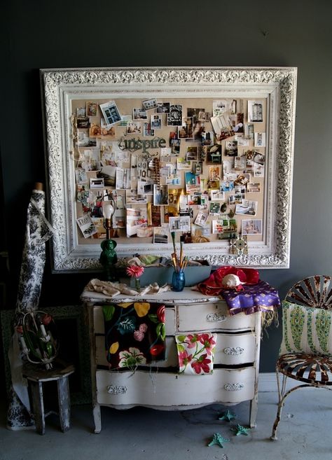 Big Frame Ideas, Big Photo Frame Ideas, Board Dresser, Chandelier Fabric, Seek And Find, Va Beach, Framed Photos, Metal Chair, Dark Walls