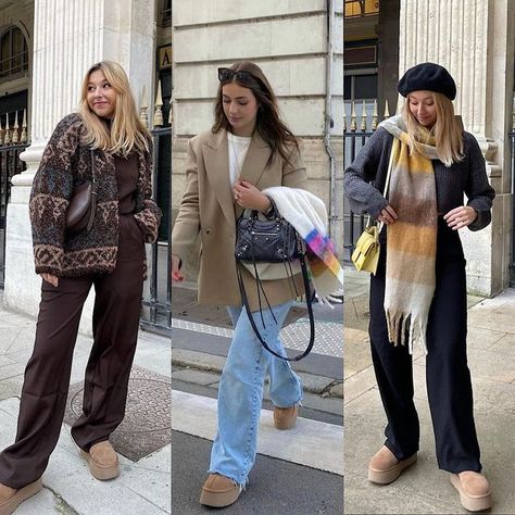 Platform Ugg Outfit, Platform Outfits, Uggs Outfit Winter, Indie Outfit Inspo, Platform Boots Outfit, Platform Outfit, Camel Outfit, Parisian Outfit, Comfy Casual Outfits