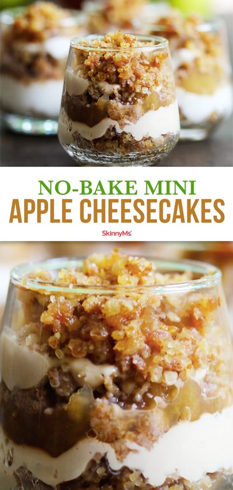 No-Bake Mini Apple Cheesecakes Apple Meals Healthy, Healthy Apple Cheesecake, No Bake Mini Apple Cheesecakes, Apple No Bake Recipes, Apple Recipes No Bake, Mini Apple Cheesecake Recipes, No Bake Apple Recipes, No Bake Apple Cheesecake, Mini Apple Cheesecake