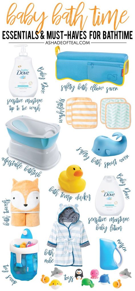 I am partnering with Baby Dove. Make baby bath time stress free with this list of Baby Bath Time Essentials! It has everything needed, from the bathtub to Baby Dove cleansers & lotions made especially for little ones! #DovePartner #BabyDoveLove Baby Bath Time Essentials, Bath Spout Cover, Baby Bathroom, Baby Bath Time, Baby Blog, Bath Essentials, Baby Lotion, Baby Crying, Baby Registry