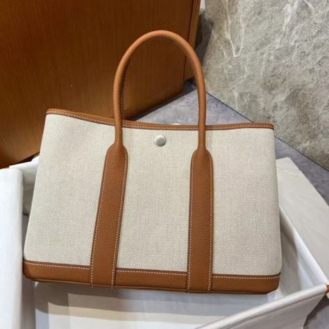 "Authentic Hermes Garden Party 30 H twill canvas calfskin handbag  " Hermes Garden Party 30, Hermes Garden Party, Canvas Leather Tote Bag, Canvas Leather Tote, Dream Bag, Hermes Handbags, How To Make Handbags, Bag Canvas, Designer Bag