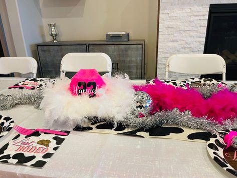 Rodeo Table Decor, Cowgirl Table Decor, Last Rodeo, 18th Bday, Space Cowgirl, Disco Cowgirl, Third Party, Cow Print, Bday Party