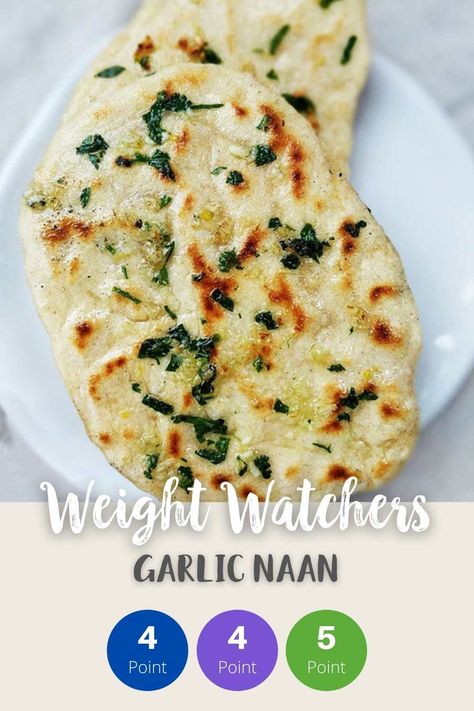 Weight Watcher Snacks, Weight Watchers Sides, Garlic Naan Bread, Weight Watchers Lunches, Weight Watchers Snacks, Weight Watchers Recipes Desserts, Weight Watchers Chicken, Garlic Naan, Weight Watcher Dinners