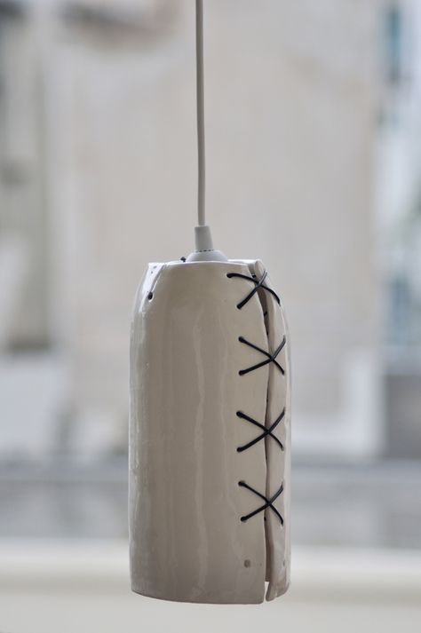 2012 - Ω Lamp by Simbiosi Architects at Coroflot.com Handmade Ceramic Lamp, Carved Ceramics, Pottery Lamp Coil, Ceramic Light Sculpture, Ceramic Lamp Base Handmade, Handbuilt Ceramic Lamp, Pottery Lighting, Ceramic Cafe, Diy Lampe