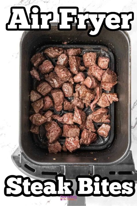 Air Fryer Steak Bites with Garlic Butter - Savoring The Good® Steak Bites With Garlic Butter, How To Reheat Steak, Air Fryer Steak Bites, Air Fry Steak, Frozen Steak, Steak Bites Recipe, Air Fryer Steak, Leftover Steak, Steak And Mushrooms