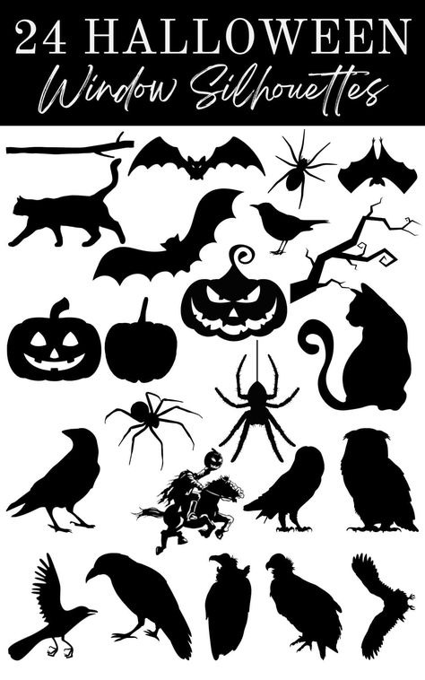 Window Decoration Halloween Diy, Window Silouhette Halloween Diy, Printable Halloween Silhouettes, Easy Halloween Window Decorations, Halloween Window Decorations Diy, Halloween Window Silhouettes Diy, Halloween Sillouette Art Free, Halloween Silhouettes Window, Halloween Shilouettes