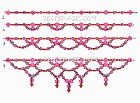 Free pattern for beaded necklace Toffee   U need: seed beads 11/0 pearl beads 4 mm pearl beads 6mm Diy Necklace Patterns, Beads Magic, Beaded Necklace Patterns, Beading Netting, Beaded Necklace Diy, Beaded Jewelry Tutorials, Necklace Patterns, Seed Bead Tutorial, Handmade Jewelry Tutorials