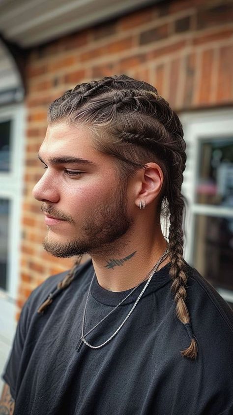 Warrior Hairstyles Men, Mens French Braid, Norse Braids, Braided Hairstyles Viking, Viking Hair Men, Viking Braids Men, Viking Hairstyles Men, Mens Braided Hairstyles, Braids For Guys