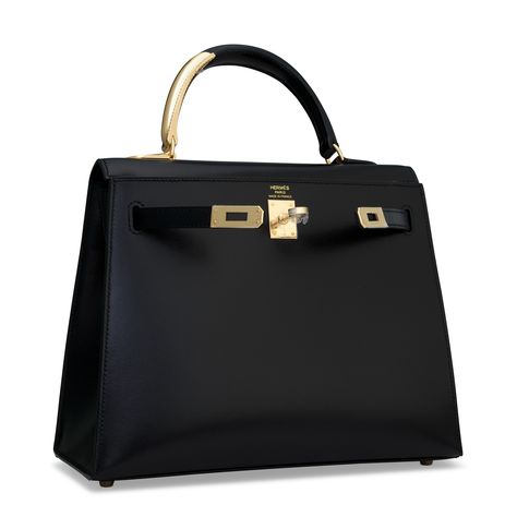 A RARE & EXCEPTIONAL, 18K YELLOW GOLD & BLACK CALF BOX LEATHER SELLIER MIDAS KELLY 25 WITH 18K YELLOW GOLD HARDWARE, HERMÈS, 2022 | Christie's Designer Calf Leather Bags With Gold-tone Hardware, Gold Calf Leather Bag With Gold-tone Hardware, Hermes Kelly Gold, Hermes Kelly Box Calf, Luxury Leather Box Bag With Gold-tone Hardware, Kelly 25, Dope Clothes, Hermes Bags, Bags Shoes