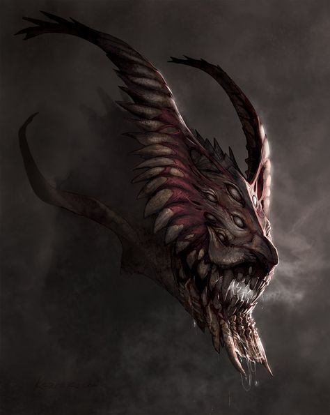 Hyperdontius by Kezrek on deviantART Dragonhead 龍 Gothic Mythical Creatures, Dark Creature Art, Demonic Animals, Scary Dragon, Flying Monster, Terrifying Creatures, Monster Artwork, Dark Creatures, Fantasy Beasts