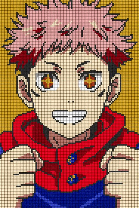 Pixel Drawing Ideas, Yuji Jujutsu Kaisen, Shonen Manga, Jujutsu Kaisen Anime, Itadori Yuji, Pixel Drawing, Alpha Pattern, Jujutsu Kaisen, Drawing Ideas