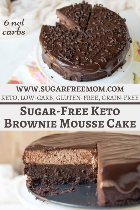 Sugar Free Keto Brownie Mousse Cake (Gluten Free, Nut Free) Keto Brownie Cake, Keto Brownie Pie, Keto Dessert Nut Free, Keto Chocolate Mousse Cake, Keto Mousse Cake, Keto Christmas Cake Recipes, Keto Nut Free Dessert, Nut Free Keto Desserts, Keto Gluten Free Desserts