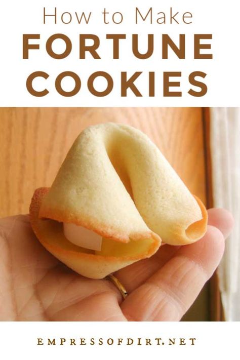 Forget those dry fortune cookies from restaurants. These are extra large, crispy and chewy and a fun idea for parties. Make Fortune Cookies, Fortune Cookie Recipe, Giant Fortune Cookie, Homemade Fortune Cookies, Cookie Pancakes, Fortune Cookies Recipe, Homemade Apple Crisp, Camp Recipes, Chinese Desserts