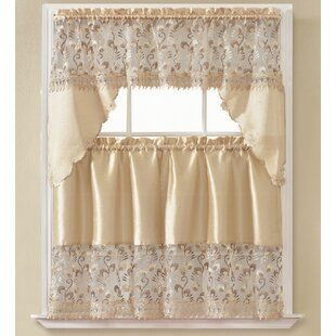 Rosalind Wheeler Hassett Kitchen Curtain | Wayfair Kitchen Curtain Ideas, Kitchen Curtain Designs, Window Swags, Embroidery Kitchen, Swag Curtains, Kitchen Window Curtains, Kitchen Windows, Kitchen Curtain Sets, Kitchen Valances