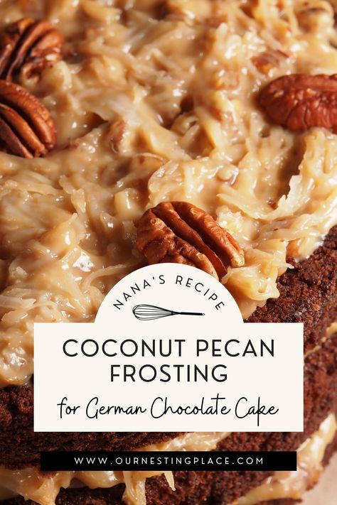 Bakers German Chocolate Cake Recipe Coconut Pecan Frosting, Homemade German Chocolate Icing, Pecan Coconut Frosting, Coconut Pecan Frosting German Chocolate, German Chocolate Frosting Recipe, Easy German Chocolate Cake Frosting, Homemade German Chocolate Cake Frosting, Frosting For German Chocolate Cake, Coconut Pecan Cake Recipe