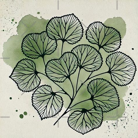 Linden leaves by abo66 | Redbubble Linden Leaf, Light Watercolor, Dark Moss Green, Leaf Outline, Moss Green, Watercolor Background, Line Drawing, Minimalist Design, Drawings