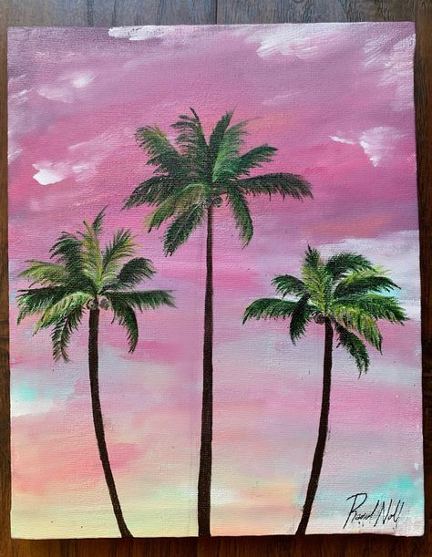 Summer Tree Painting, Surf Art Painting, Sunset Painting Easy, Sunrise Drawing, Palm Tree Painting, Drawing Sunset, Paradise Painting, Sunset Painting Acrylic, Beach Drawing