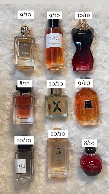 Aubrey on Instagram: "Rating my winter perfumes. Spot any favorites? Gourmande Escapade Vanilla Diorama La Belle Le Parfum The Only One Ani X (gifted) Rouge Saray Gris Charnel RM no. 5 Hypnotic Poison EDT . . . . . . . . . . . . . Luxury, womens perfume, layering combo, beautiful perfumes, perfume suggestion, perfume content, perfume collection, perfume addict, designer perfume, beauty 🏷️ #dolcegabbana #dior #jeanpaulgaultier #flatlay #layeringcombo #layering #likeforlikes #followforfollowback #perfume #perfumecollection #fragrance #fragrancecollection #sotd #smellsgood #perfumeaddict #fragranceaddict #perfumelover #fragrancelover #scentoftheday #gourmand #vanilla #niche #nicheperfume #smellgood #feelgood #fragrancenet #fragrantica #reels #newreel #selfcare" Vanilla Diorama, Perfume Content, Poison Perfume, Perfume Layering, Winter Perfume, Dior Diorissimo, Collection Perfume, Feminine Perfume, Designer Perfume