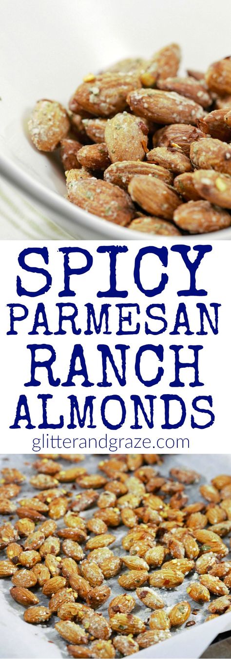 seasoning Ranch Almonds Recipe, Seasoned Nuts, Parmesan Ranch, Spicy Ranch, Spicy Almonds, Almond Snack, Flavored Nuts, Almonds Recipe, Healthy School Snacks