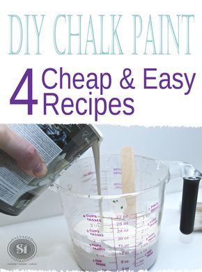 These four DIY Chalk Paint Recipes are cheap and easy to make. Create a brand name chalky patina for a fraction of the cost - and no color restrictions because any water based paint can be used! Chalk Paint Recipes, Diy Chalk Paint Recipe, Make Chalk Paint, Distressed Furniture Diy, Chalk Paint Recipe, Homemade Chalk Paint, Chalk Paint Mason Jars, Homemade Chalk, Chalky Paint