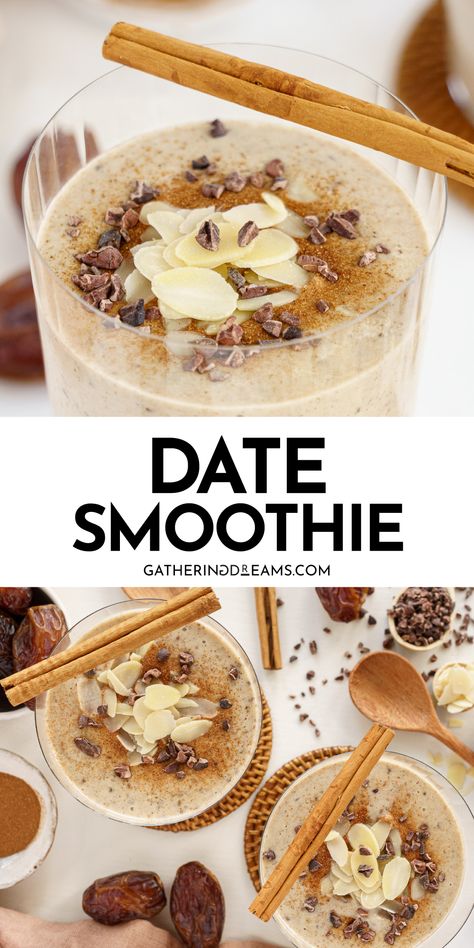 Start the day with a date smoothie: so sweet and creamy it tastes like an indulgent dessert! Juicy and plump Medjool dates bring a rich, caramel-like flavor to a simple smoothie made with plant-based milk, nut butter, and chia seeds. This fiber-rich smoothie is a great way to start the day! Date Smoothie Recipes, Best Breakfast Smoothies, Breakfast Date, Date Smoothie, Yummy Healthy Snacks, Healthy Food Facts, Breakfast Meal, A Healthy Relationship, Medjool Dates