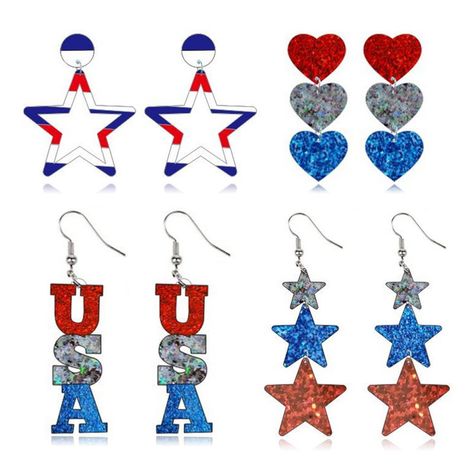 PRICES MAY VARY. Patriotic Earrings: One order will include 4 pairs of American flag earrings. including heart shape, star shape ,and USA shapes to meet your different matching needs. 4th of July Earrings: The red, white and blue design can be matched with most clothing and is also a good decoration for your Independence Day, adding a festive atmosphere, the red, white and blue color matching the national flag elements to show your patriotism. Independence Day Earrings: These flag earrings are i 4th Of July Earrings, Patriotic Earrings, Patriotic Jewelry, Clear Earrings, Patriotic Stars, 4th Of July Outfits, Acrylic Jewellery, Letter Pendants, Memorial Jewelry