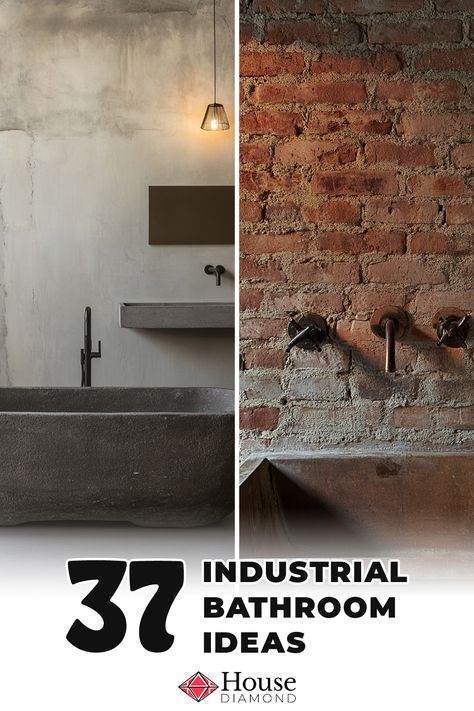 37 Industrial Bathroom Ideas Concrete Shower Ideas, Brick Shower Wall, Exposed Brick Bathroom, Industrial Color Scheme, Brick Wall Bathroom, Industrial Bathroom Ideas, Modern Industrial Bathroom, Brick Bathroom, Industrial Bathroom Design