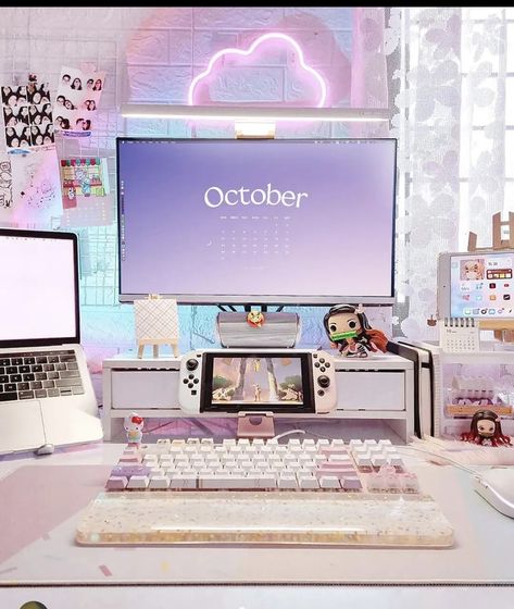 Cozy Desk, Study Desk Decor, Gamer Room Decor, Dopamine Decor, Desk Inspiration, Pinterest Room Decor, Study Room Decor, Room Desk, Room Goals