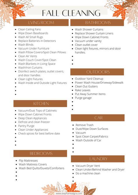 Fall Home Cleaning List, Fall Cleaning Schedule, Autumn Cleaning Checklist, Fall Maintenance Checklist, November Cleaning Checklist, Thanksgiving Cleaning Checklist, Fall Deep Cleaning Checklist, October Checklist, Autumn Checklist