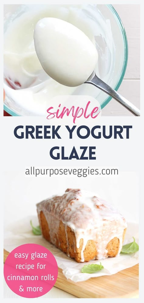 Yogurt Glaze Recipe, Yoghurt Icing Recipe, Recipes For Yogurt, Protein Icing Glaze, Greek Yogurt Icing Recipe, Yogurt Icing Recipe, Healthy Glaze Icing, Healthy Icing Recipe Clean Eating, Healthy Cinnamon Roll Icing