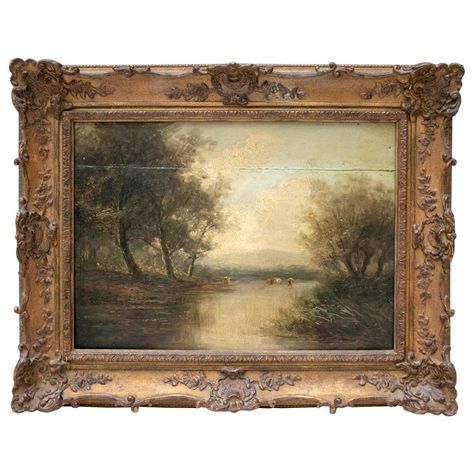 Vintage Art Gold Frame, Antique Oil Paintings Landscapes, Vintage Painting Frame, Vintage Oil Paintings Landscapes, Museum Frame, Frame Landscape, Marine Landscape, Landscape Frame, Countryside Paintings