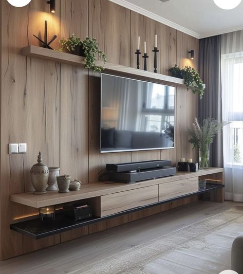 Wood Feature Wall Living Room, Mounted Tv Ideas Living Rooms, Livng Room, Wall Decor Living Room Modern, Living Room Wall Designs, Elegant Living Room Design, Home Hall Design, Living Room Decor Gray, Tv Room Design