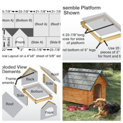 14 DIY Dog Houses: How to Build a Dog House (Plans + Blueprints) Dog House Blueprints, Doghouse Ideas, Cardboard Dog, Double Dog House, Large Dog House Plans, Kennel Plans, Easy Dog House, Zero Dog, Big Dog House