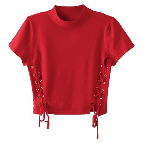 Crew Neck Knit Lace-up Crop Top ($19) ❤ liked on Polyvore featuring tops, shirts, zaful, red shirt, crew neck crop top, crop top, crewneck shirts and laced up shirt Crop Tops Rojos, Lace Up Crop Top, Lace Front Top, Shirts Crop, Cropped Shirts, Laced Up Shirt, Red Crop Top, Lace Tie, Knit Lace