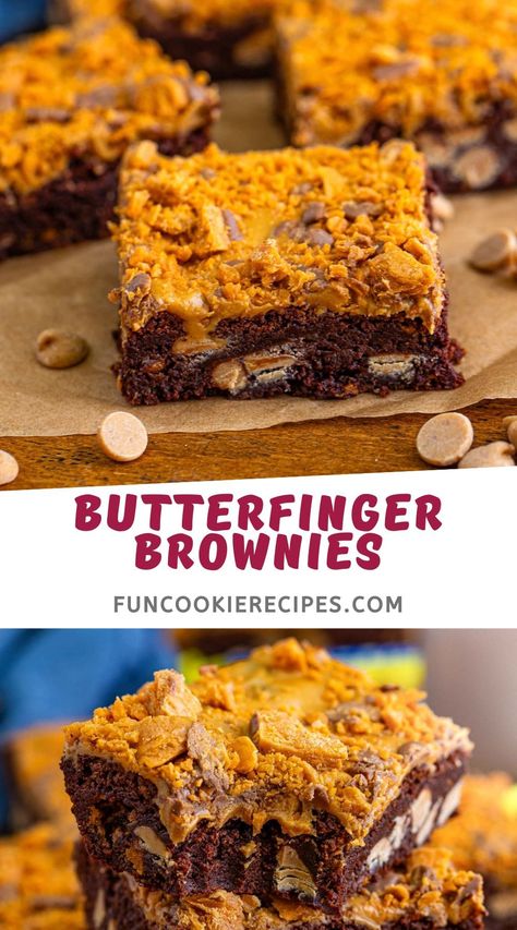 Butterfinger Brownies Butterfinger Brownies Easy, Butterfinger Brownies, Butterfinger Recipes, Butterfinger Bars, Chocolate Dessert Bar, Butterfinger Cookies, Butterfinger Candy, Brownies Recipe Homemade, Make From Scratch