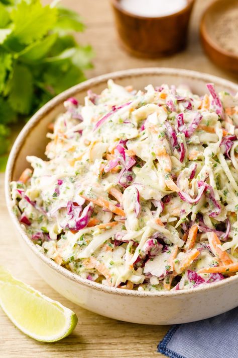 Cilantro Lime Slaw for Tacos Lime Slaw For Tacos, Cilantro Lime Slaw For Tacos, Slaw For Tacos, Taco Slaw, Mexican Slaw, Cilantro Slaw, Cilantro Lime Quinoa, Lime Slaw, Lime Tea