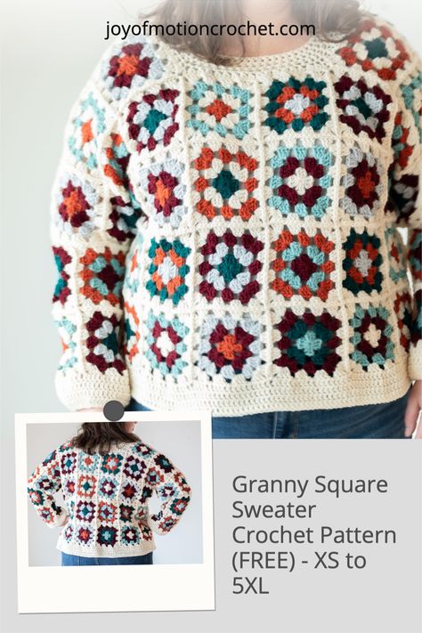 Granny Square Crochet Pattern Sweaters & Cardigans, Crochet Granny Square Pullover Sweater, Christmas Sweaters Pattern, Granny Square Jumper Layout, Crochet Granny Square Jumper Pattern, Crochet Granny Square Sweater Layout, Crochet Jumper Granny Square, Kids Granny Square Sweater, Granny Square Jumper Pattern Free