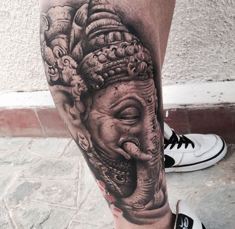 #tattoo #tatuagens Arte Ganesha, Chest Tattoo Drawings, Japanese Leg Tattoo, Tattoo Perna, Hindu Tattoos, Ganesh Tattoo, Chakra Tattoo, Buddha Tattoo Design, Lion Tattoo Sleeves