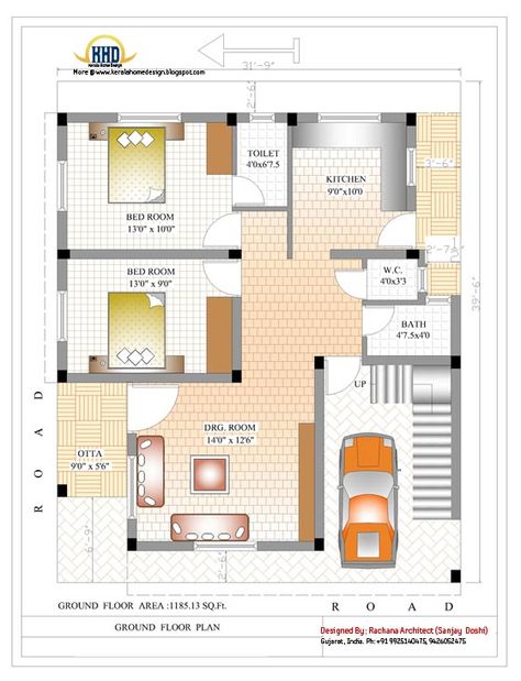 Ground floor house plan - 2370 Sq.Ft. 1500 Sq Ft House Plans, 1700 Sq Ft House Plans, 1000 Sq Ft House, 1500 Sq Ft House, Plan Floor, Unique House Plans, Indian House Plans, Indian House, Little House Plans