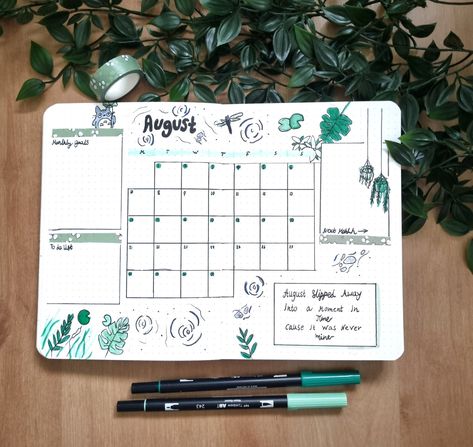 August bullet journal green and plant themed calendar , studio ghibli inspired °°°°°°°°°°°°°°°°°°°°°°°°°°°°°°°°°°°°°°°°°°°°°°°°°°°°°°°°°°°°°°°°°° #bulletjournal #flowers #doodles #cursive #tombow #minimalistic #organisation #drawing #plants #calendar #augustbulletjournal August Bullet Journal Calendar, Small Cute Doodles, Flowers Doodles, Bullet Journal Calendar, August Bullet Journal, Studio Ghibli Inspired, Drawing Plants, Bujo Spreads, Journal Calendar