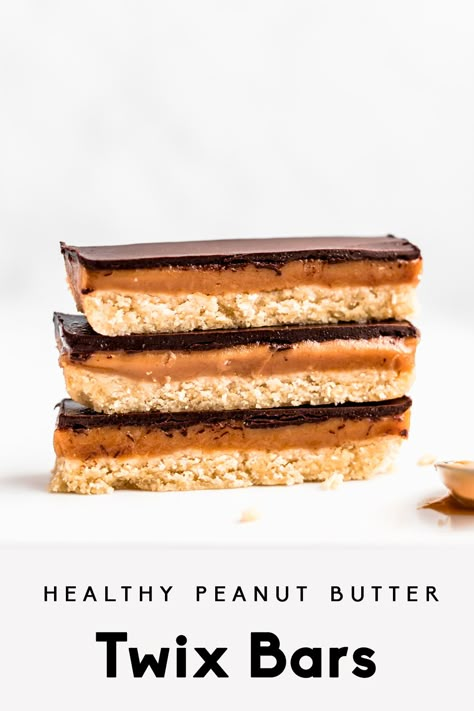 Peanut Butter Twix Bars, Peanut Butter Twix, Twix Bars, Healthier Snacks, Healthier Treats, Beef Enchilada, Twix Bar, Enchilada Recipe, Healthy Substitutions