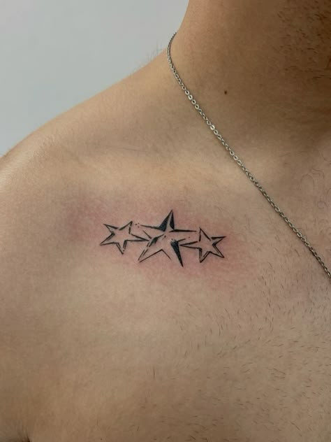 Tattoo Ideas Star, Star Tattoos For Men, Tattoo Mens, Small Chest Tattoos, Stars Tattoo, Simple Tattoos For Guys, Torso Tattoos, Men's Small Tattoo, Inspo Tattoo