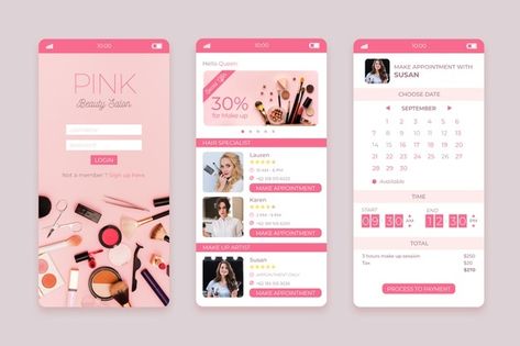 Beauty salon booking app with photo Free... | Free Vector #Freepik #freevector #calendar #app #service #user Hairstyle App, Makeup App, Graphic Design Portfolio Layout, Android App Design, Beauty App, Bridal Eye Makeup, Mobile App Design Inspiration, Booking App, App Design Inspiration