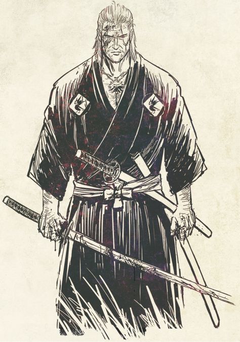 Geralt Ronin style Samurai Concept, Witcher Wallpaper, Video Game Artist, The Witcher Books, Witcher Art, Samurai Artwork, Ninja Art, Samurai Art, Witcher 3